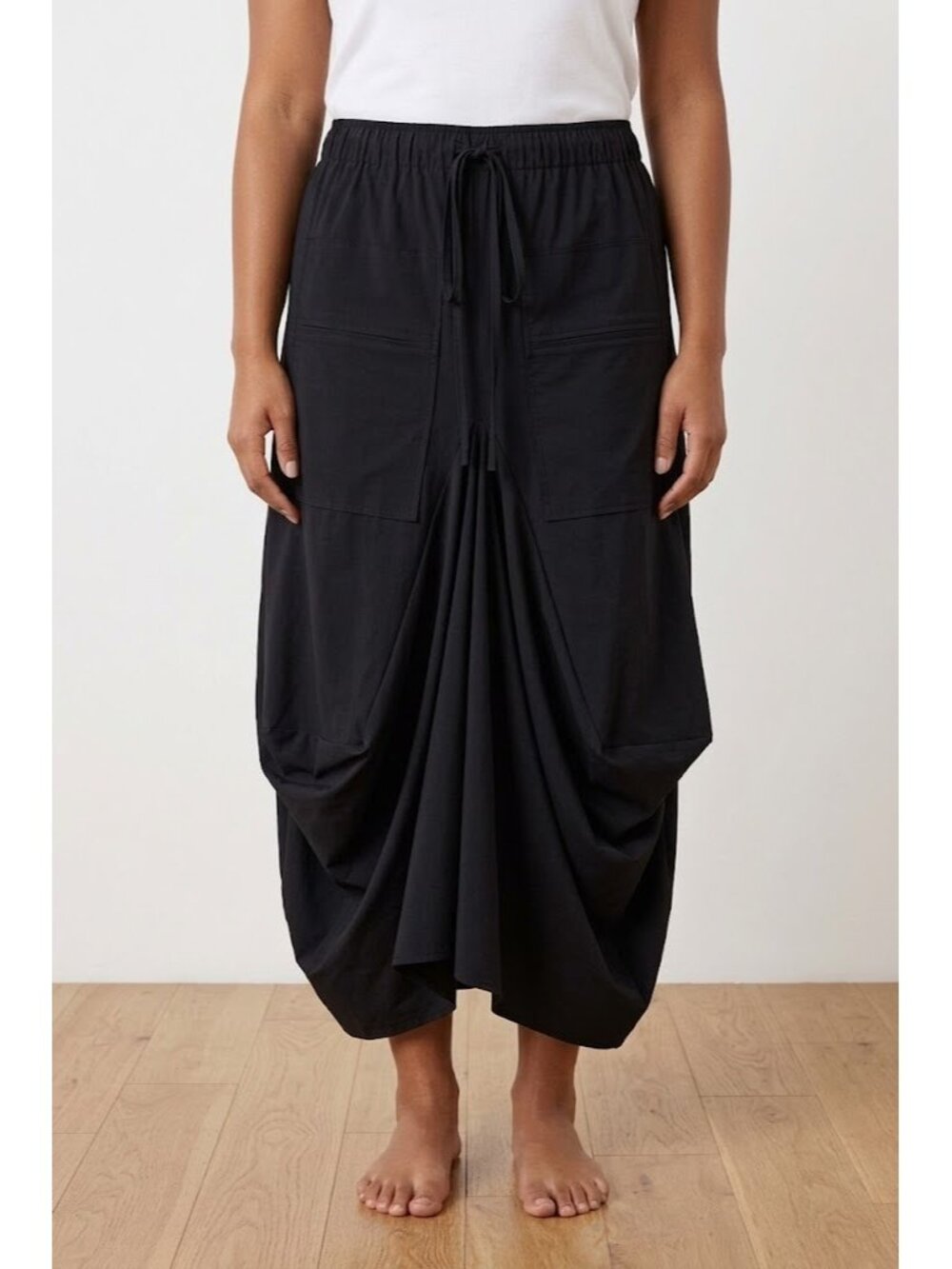 NWT Ruti The Petite Go-To Skirt in Black Solid Asymmetrical Drapey PXS XSP $269